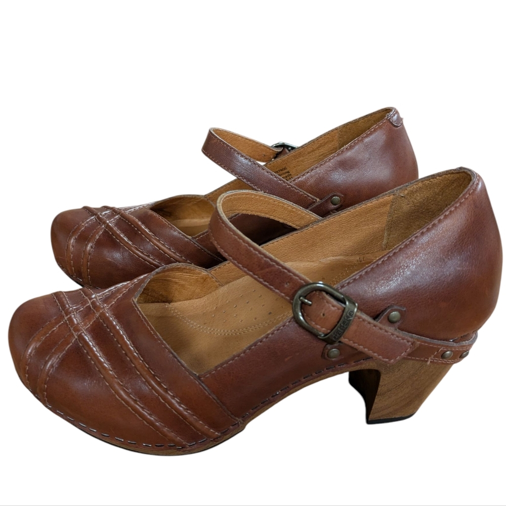 Dansko Brown Leather Mary Jane Heeled Clogs Sz 8